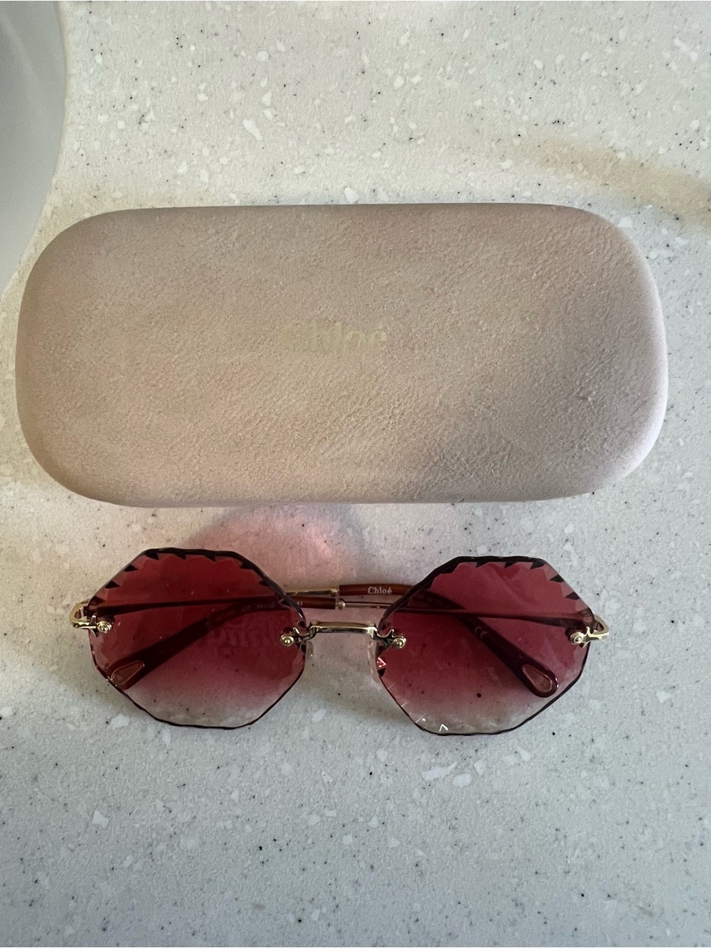Chloe Pink Gradient Rimless Octagon Sunglasses